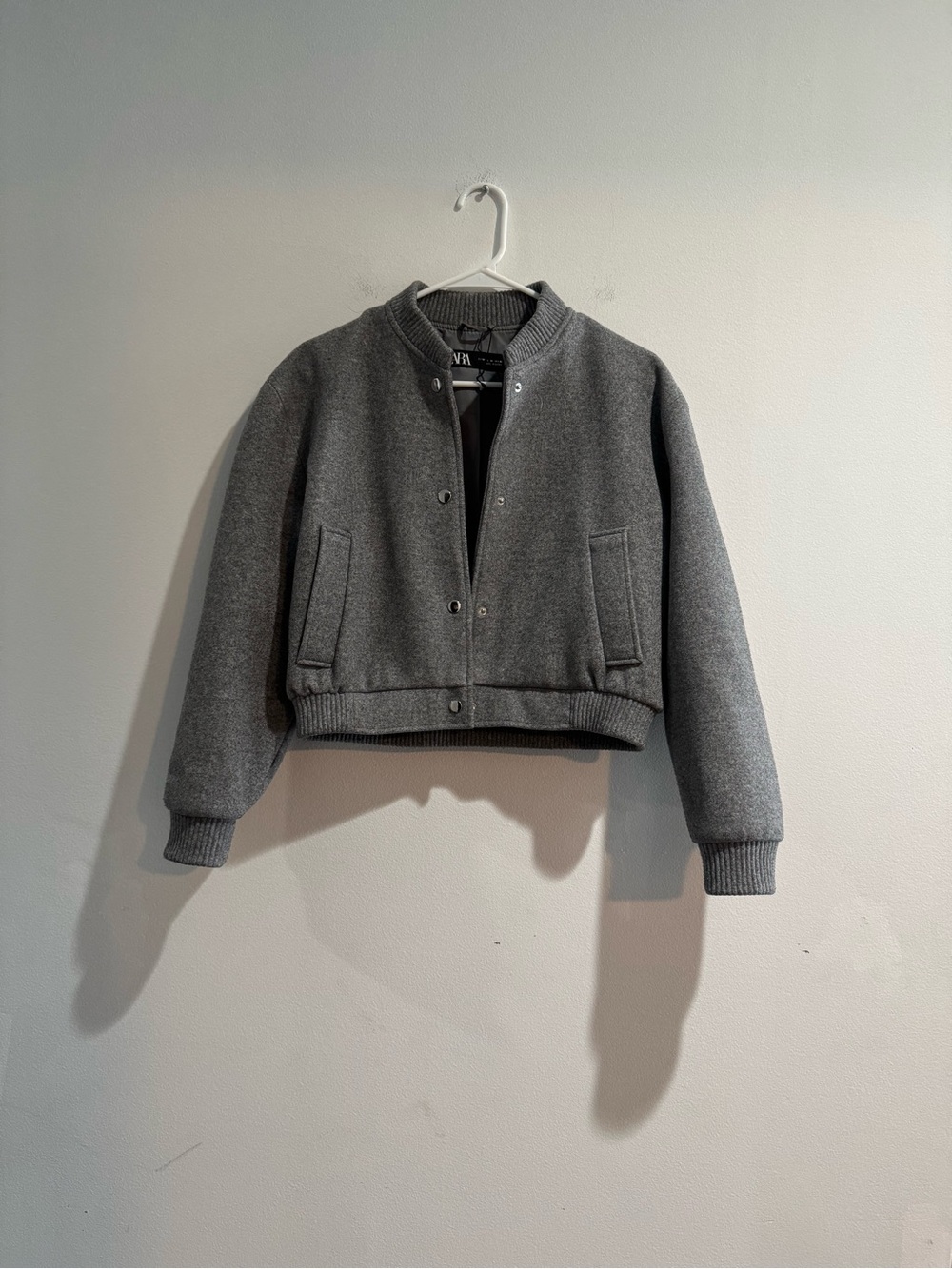 Zara Heather Gray Cropped Bomber Jacket Women’s M Fits Small